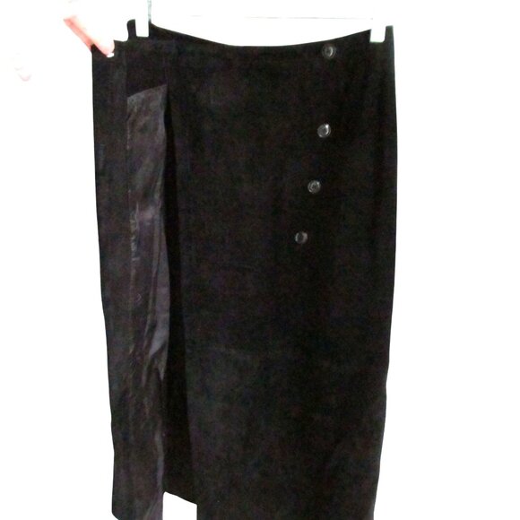 MARGOS Black Leather Wrap Midi Skirt Size 10/ M - Picture 3 of 11